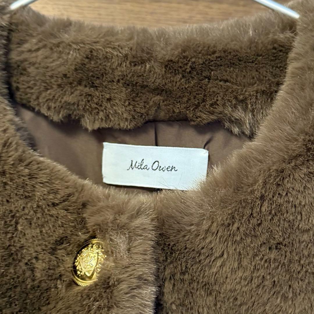 Mila Owen 金釦クロップドファージャケット ブラウン