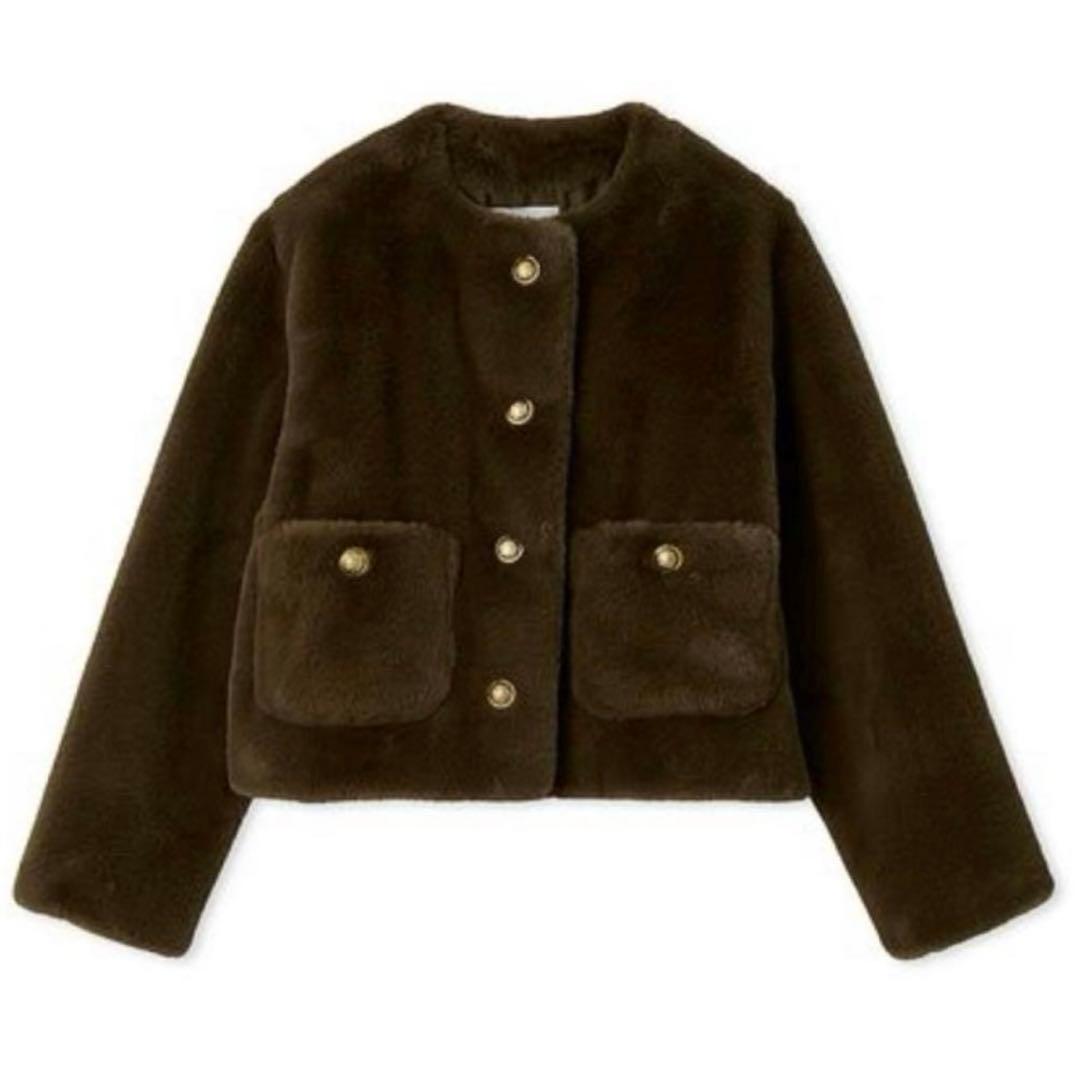 Mila Owen 金釦クロップドファージャケット ブラウン
