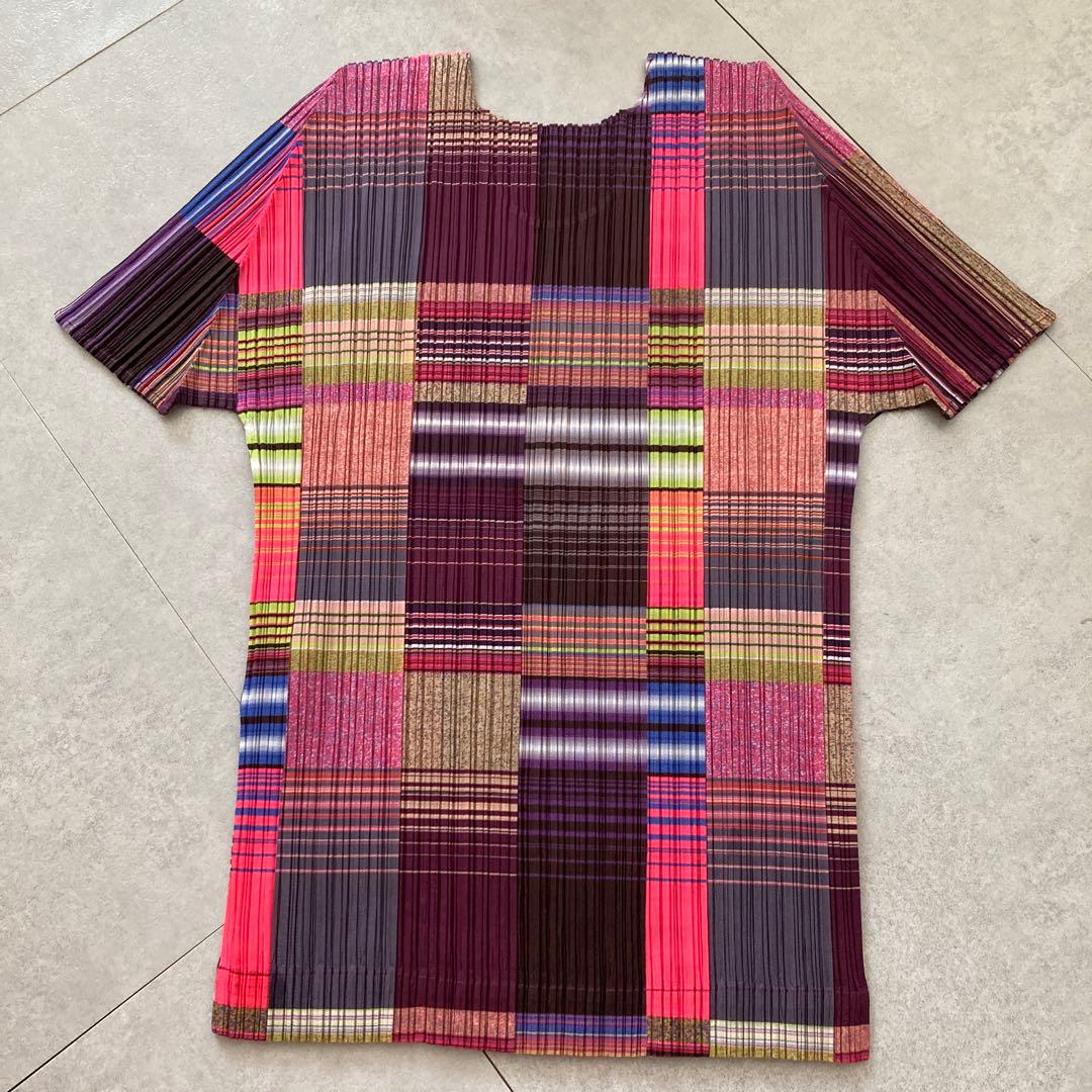 イッセイミヤケpleats please半袖シャツ　パッチワーク総柄　サイズ3