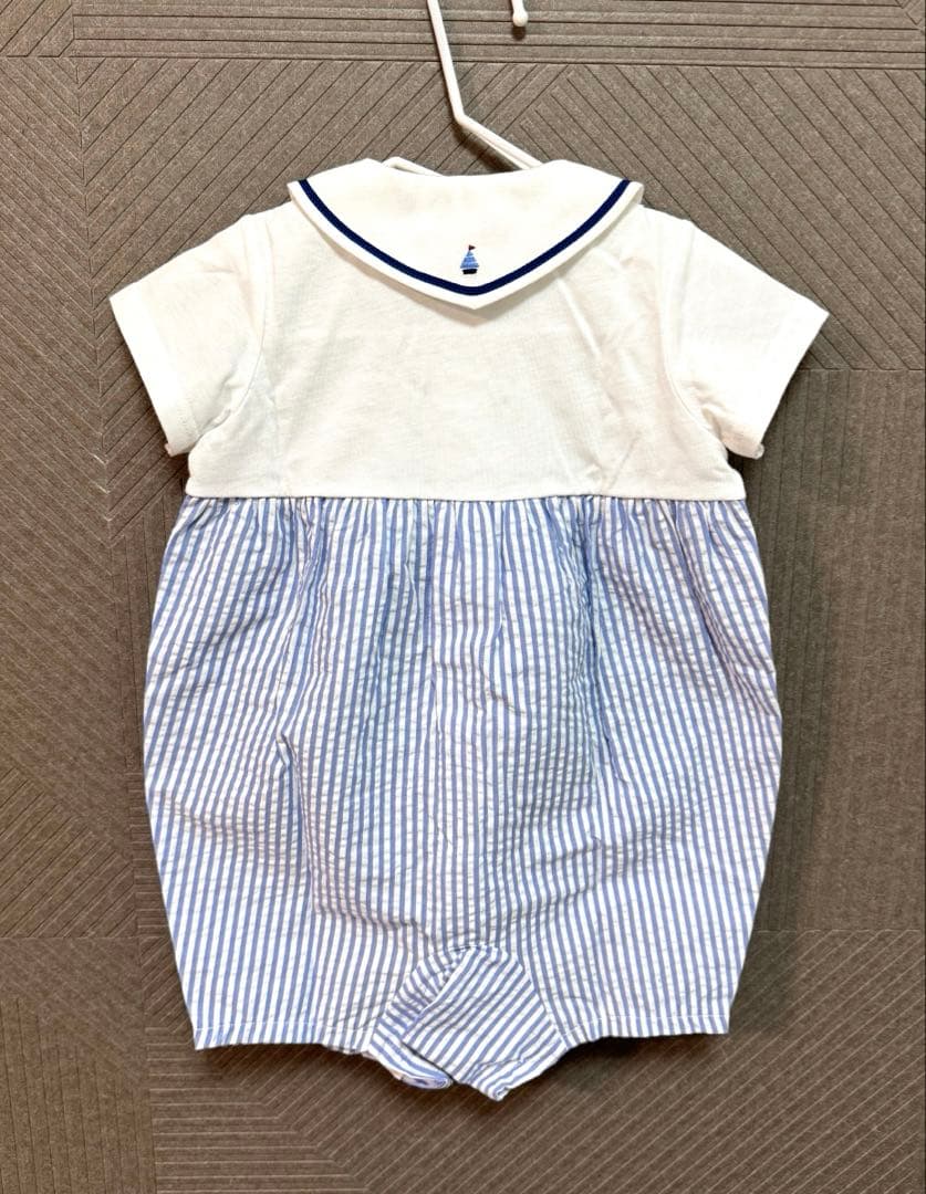 GW価格 12950→10950新品ファミリア ストライプ襟付きロンパース 80