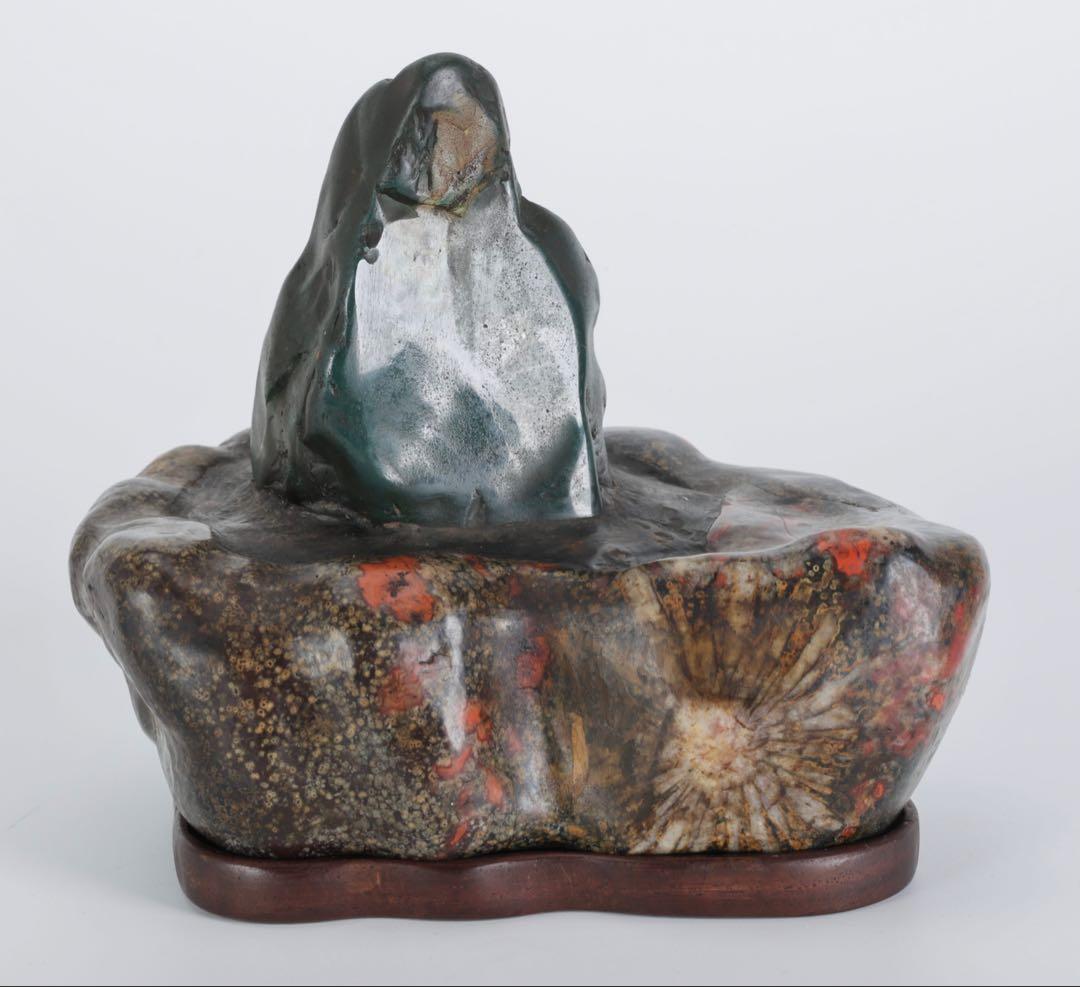 米*郎様 岐阜県 根尾川 菊花石 景石 寄石作品 観音　台座 共箱付 1.8kg