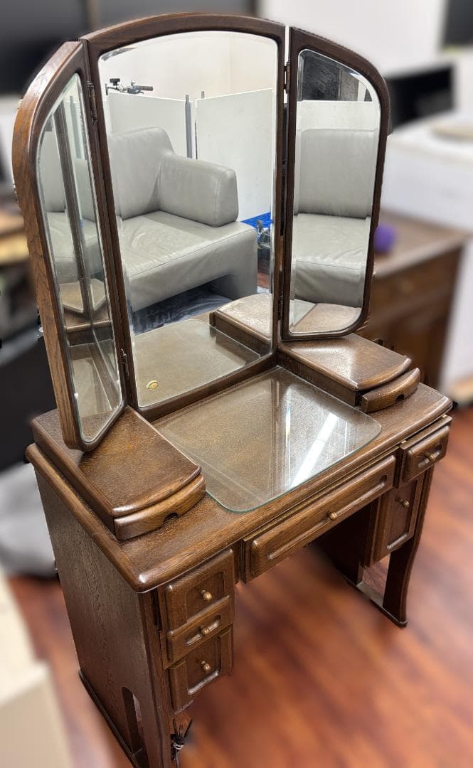 3面鏡 鏡台 ドレッサー レトロ 日本板ガラス コンセントあり ノンブランド