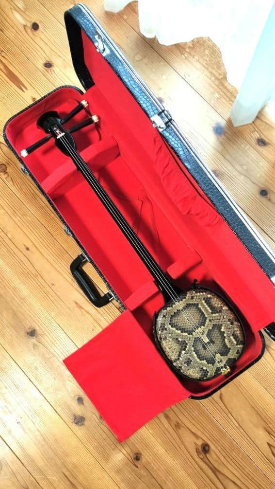 三線 本革 盛島開鐘チーガ 美品