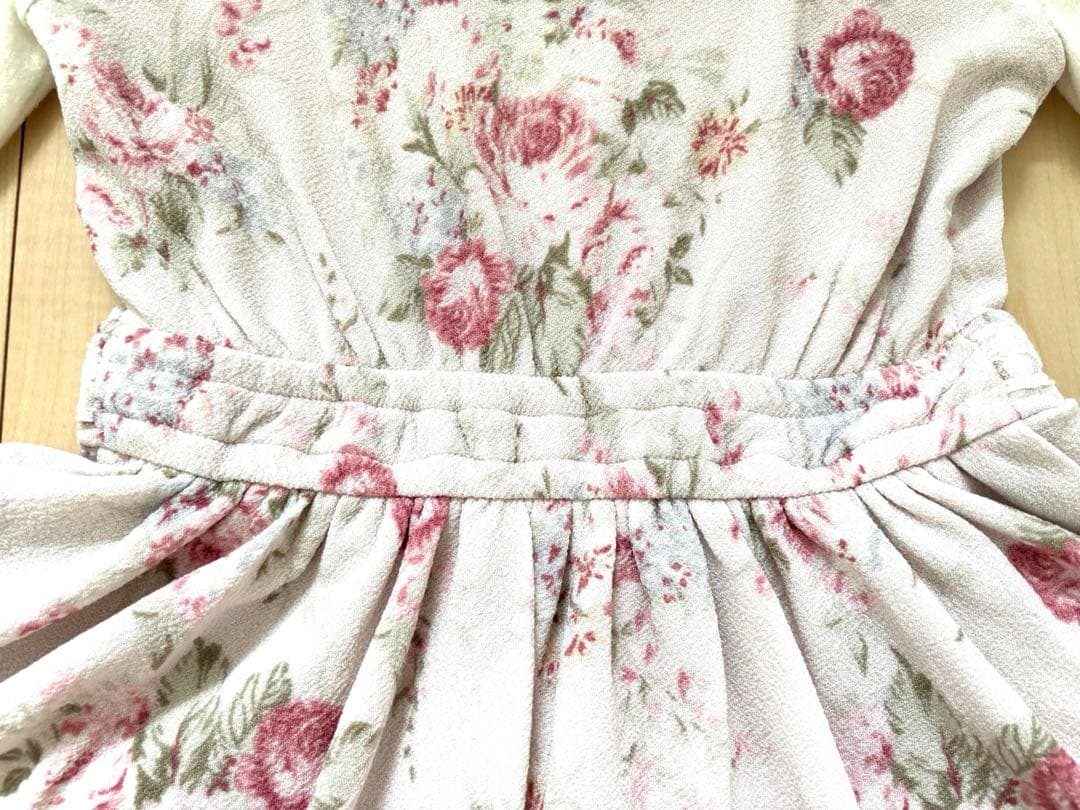 リズリサ　ビッグリボン付き　レース襟　薔薇　花柄　長袖ワンピ