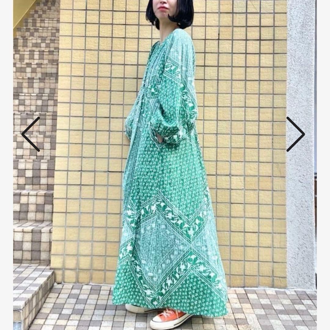 2025完売✨未使用級 サラマリカ ヌキテパ 総柄インド綿ワンピース 緑 M