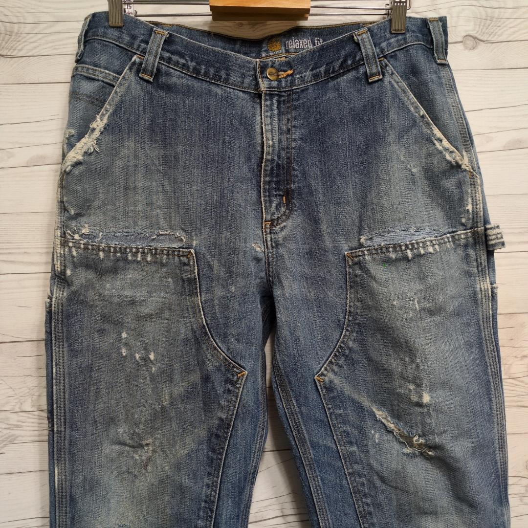 雰囲気抜群✨カーハートダブルニー ペインターパンツ デニム W36 ボロフェード