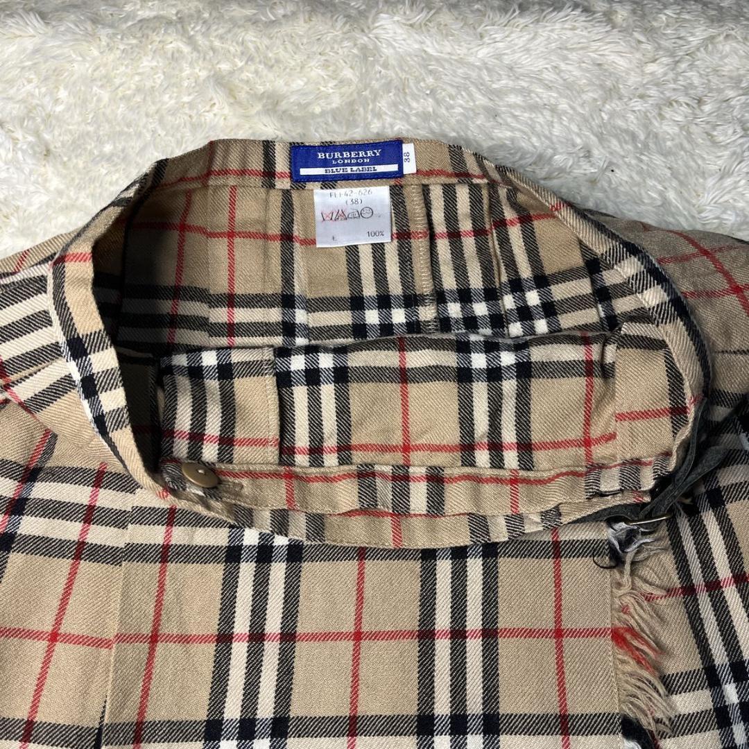 バーバリーブルーレーベル プリーツスカート 38 ノバチェック 　ベージュ