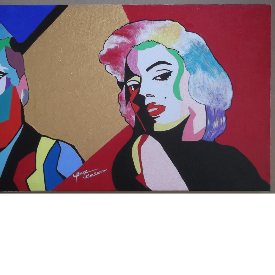 天才クリア・クリムゾンの真作保証作品　JFKとマリリン　変わったキャンバス