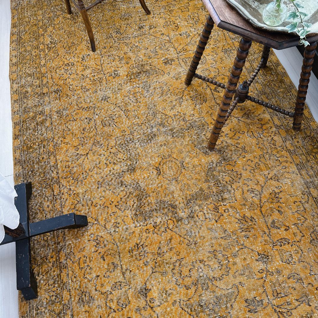 トルコ ヴィンテージラグ A109超大判 レア マスタードイエロー オーバーダイ