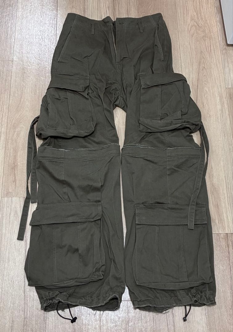 GRANCY ジップデザイン カーゴパンツ カーキ S