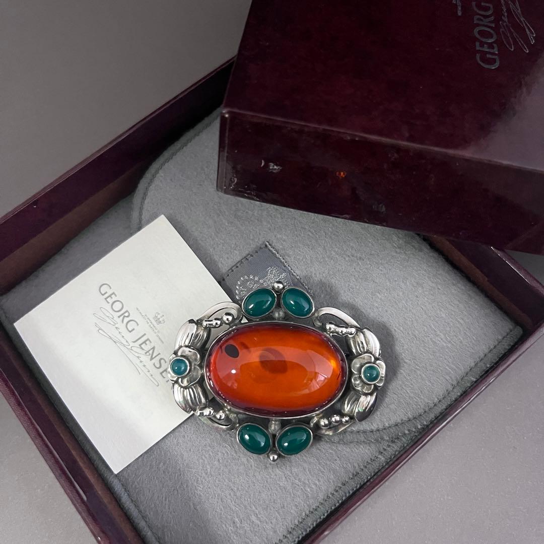 【名品】ジョージ ジェンセン ブローチ #78 アンバー／グリーンアゲート