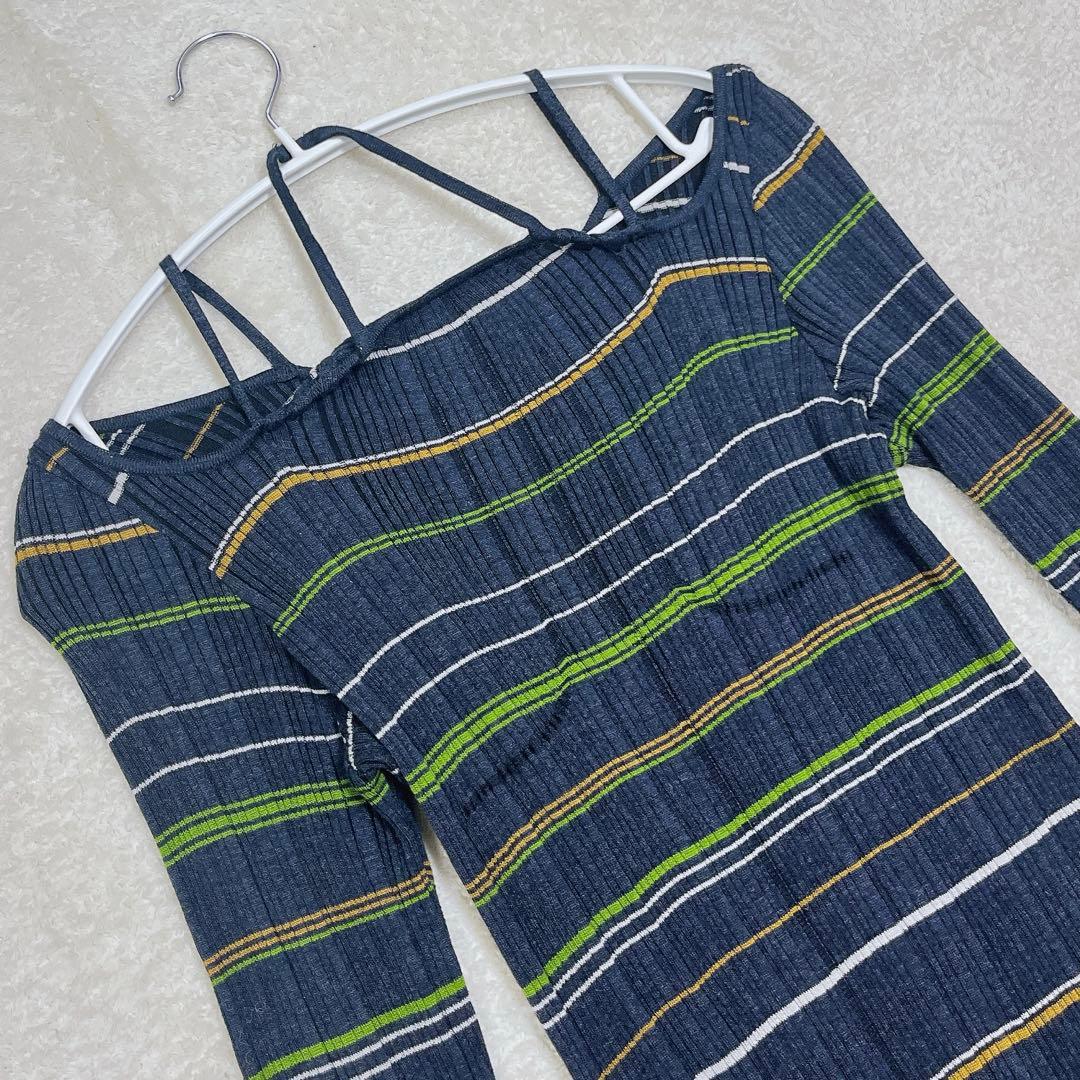 マメクロゴウチRandom Ribbed Plaid Knitted Dress