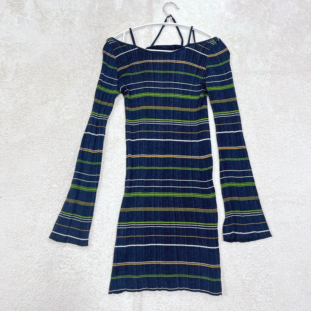 マメクロゴウチRandom Ribbed Plaid Knitted Dress