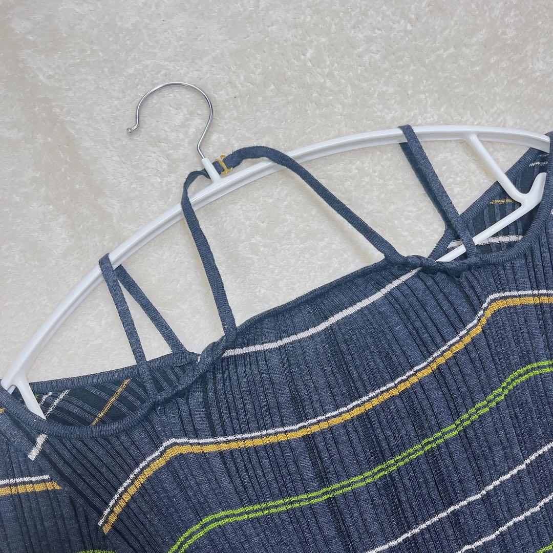 マメクロゴウチRandom Ribbed Plaid Knitted Dress