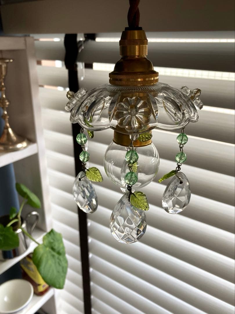 専用　ミニシャンデリア　【植物】　ウランガラスビーズ　フランス　超ミニシェード