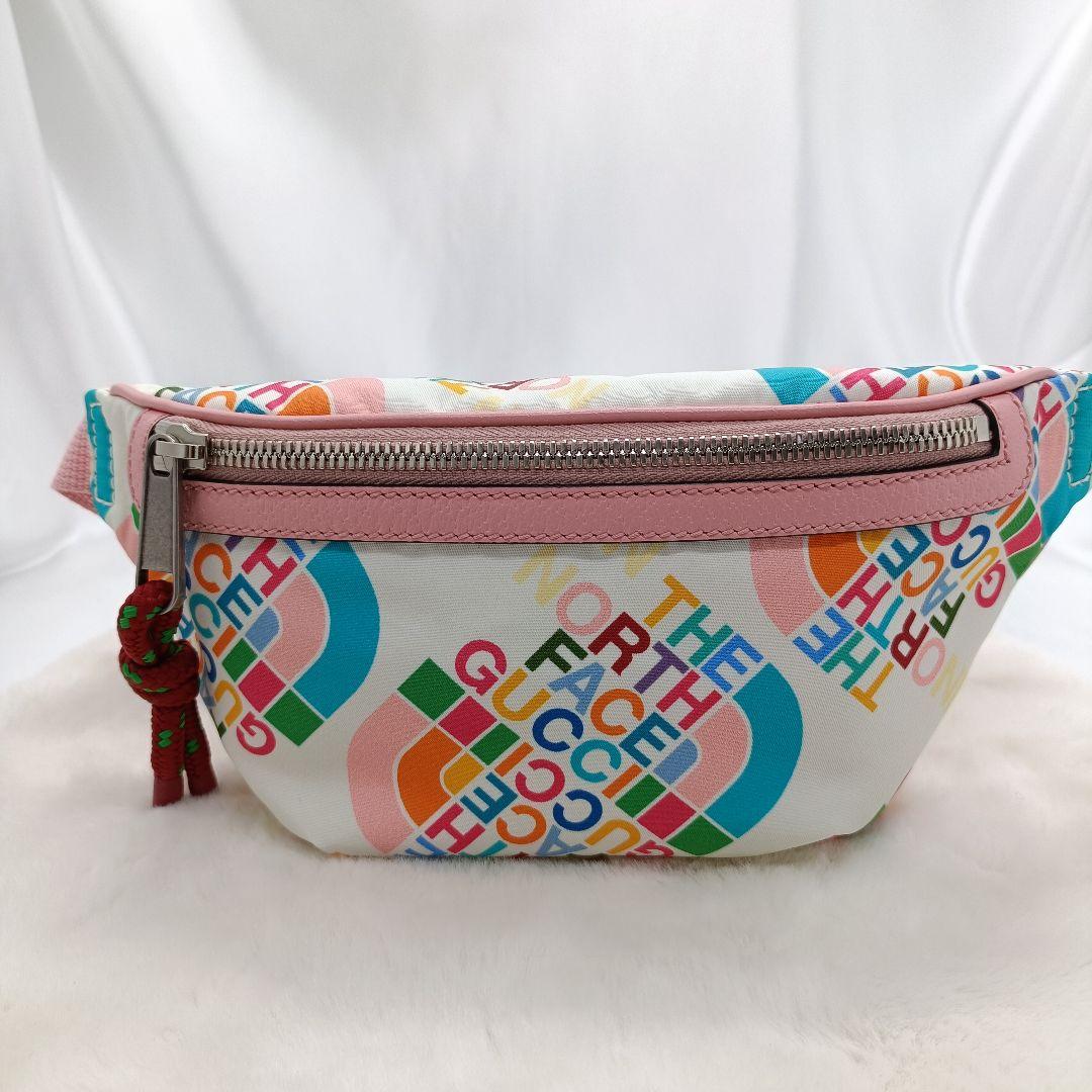 美品 グッチ×ノースフェイス ボディバッグ マルチカラー ナイロン