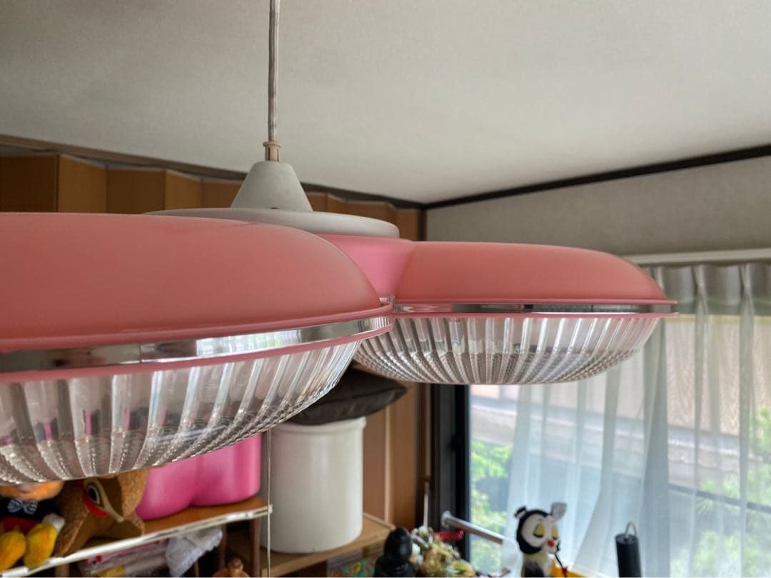 ピンク 3灯 天井照明 昭和レトロ 当時物 レトロポップ インテリア ペンダント