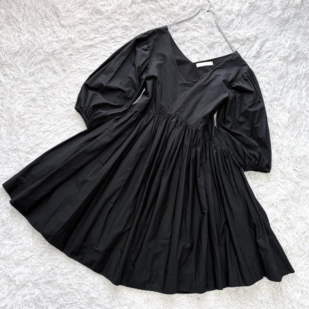 Merlette マーレット 膝丈ワンピース Vネック ギャザー ブラック XS