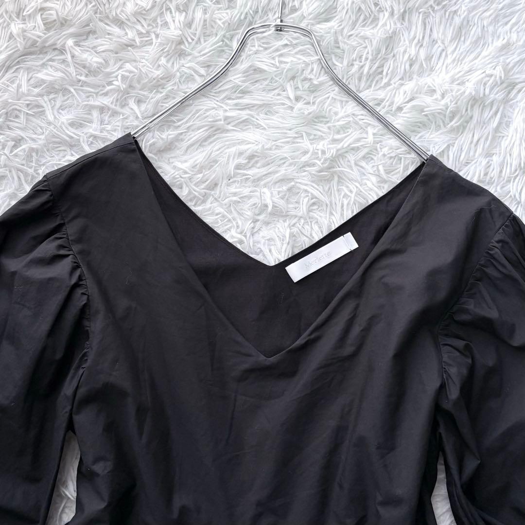 Merlette マーレット 膝丈ワンピース Vネック ギャザー ブラック XS