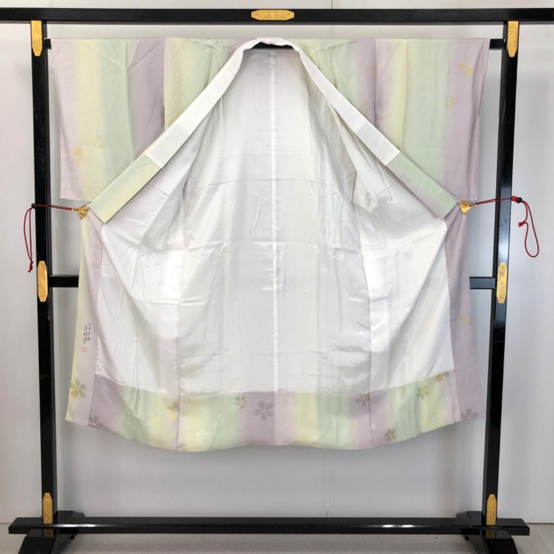 ☆ 長襦袢 奈良 月ヶ瀬 鳥梅染 桜の花模様 暈し 半衿付 しつけ糸 J-326