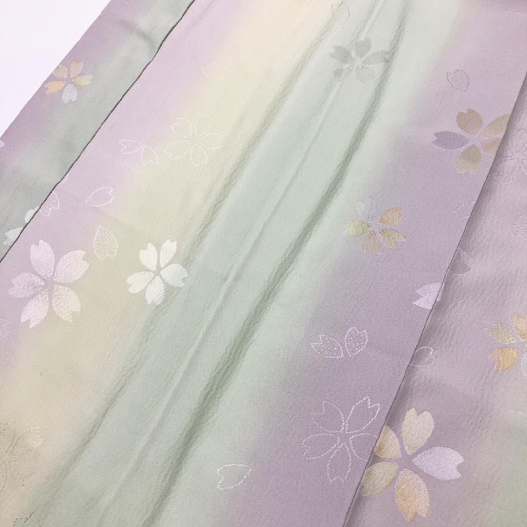 ☆ 長襦袢 奈良 月ヶ瀬 鳥梅染 桜の花模様 暈し 半衿付 しつけ糸 J-326