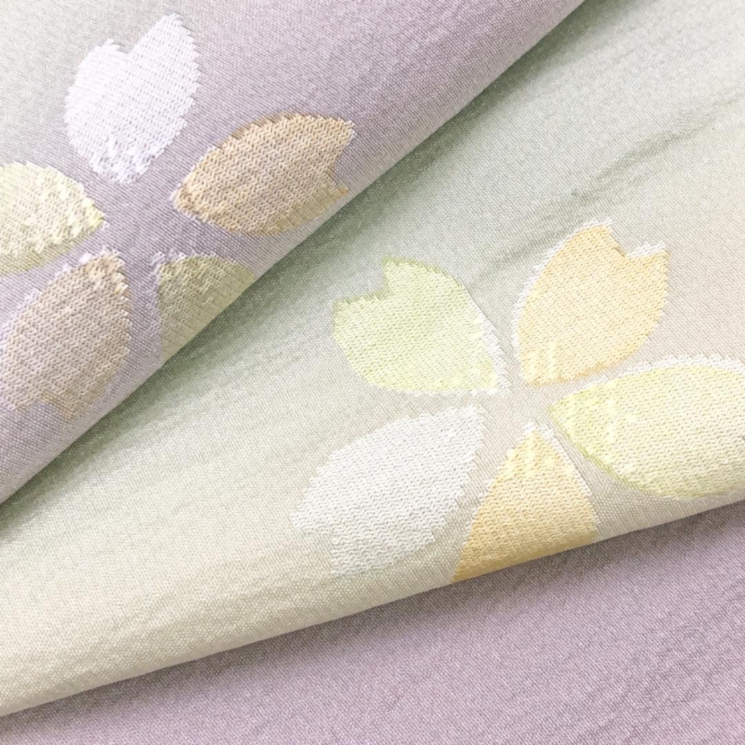 ☆ 長襦袢 奈良 月ヶ瀬 鳥梅染 桜の花模様 暈し 半衿付 しつけ糸 J-326