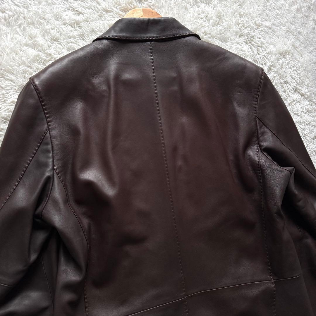 極美品　ダーバン　羊革　ラムレザー　テーラードジャケット　裏地千鳥　ブラウン　L
