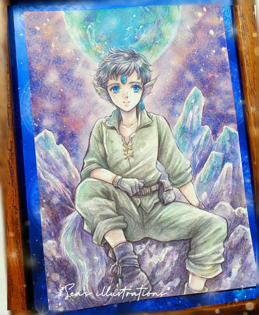 ◆フルムーンとしっぽ◆手描きイラスト