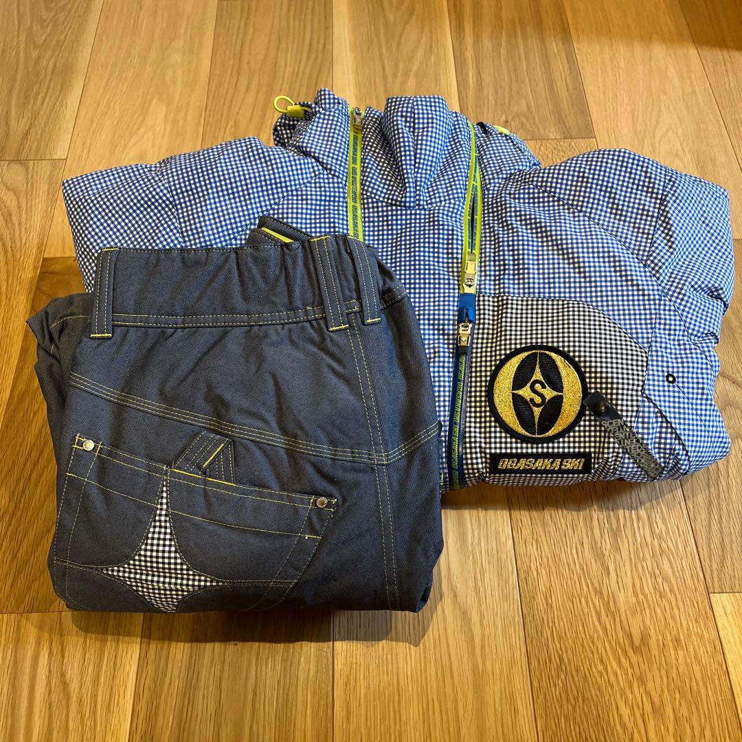DESCENTE × OGASAKA スキーウェア 上下 青と白のチェック柄