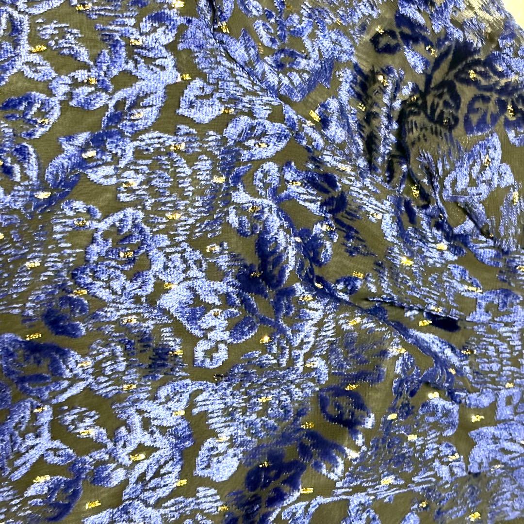 【極美品】ジバンシーフォーマル　長袖ブラウス　ブルー　総柄　ベロア調　L