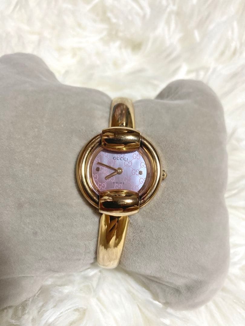 【説明書 箱付き】GUCCI 1400L ゴールド ピンクシェル GG柄