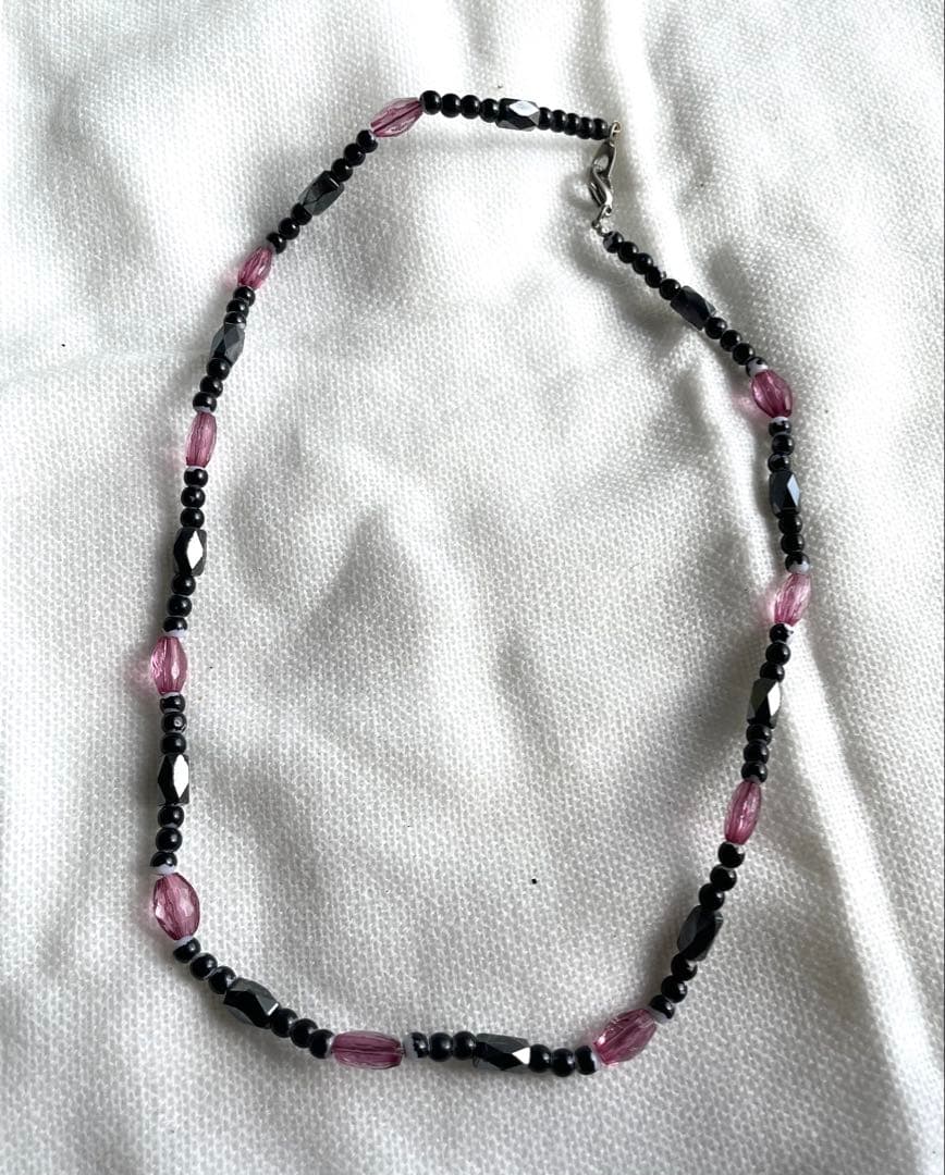 【美品】磁気ヘマタイトネックレス 天然石 パープル フォーマル シンプル 上品