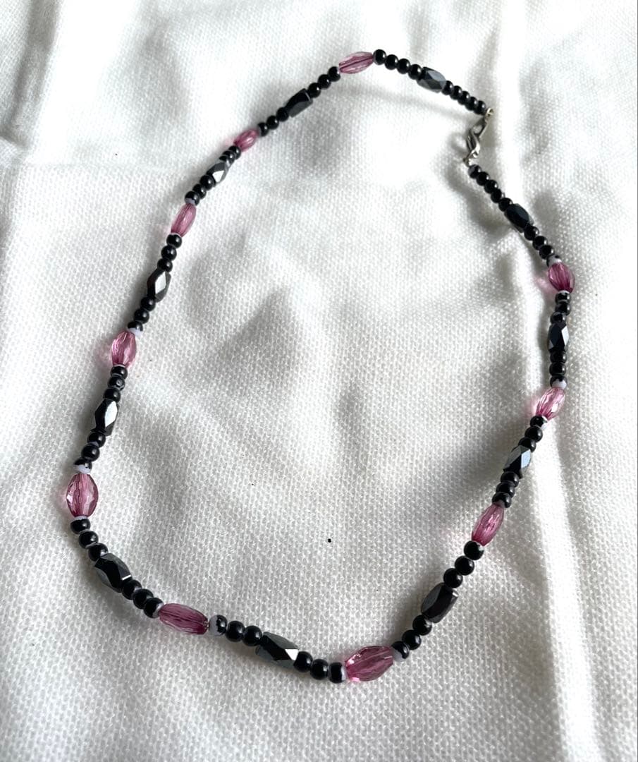 【美品】磁気ヘマタイトネックレス 天然石 パープル フォーマル シンプル 上品