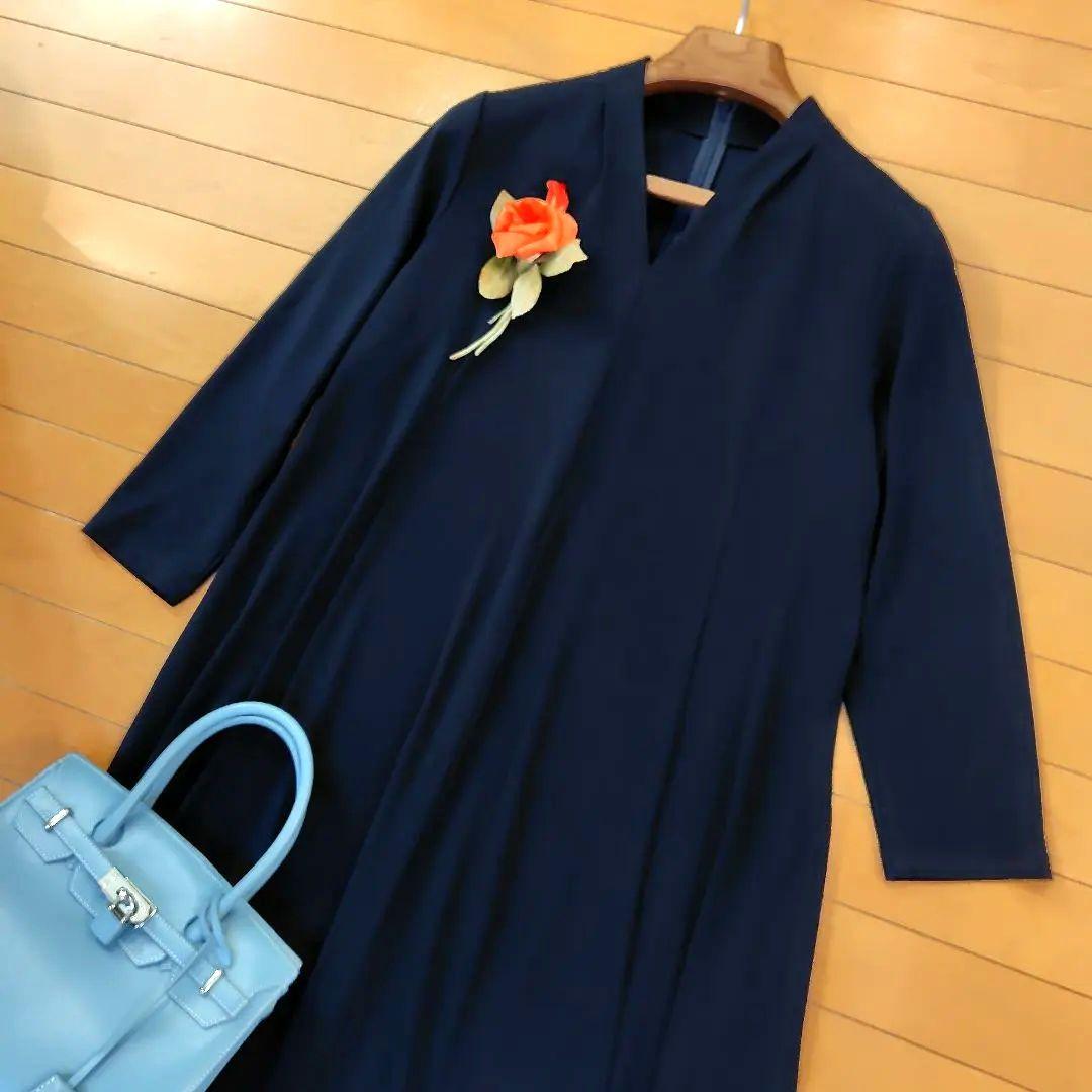 レリアン 近年モデル ネイビー 長袖 カットソーワンピース13+XL