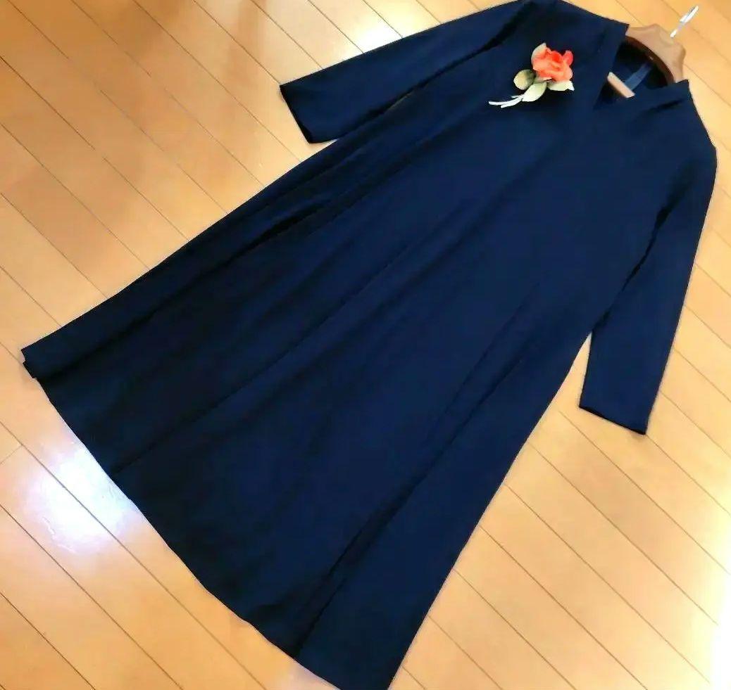 レリアン 近年モデル ネイビー 長袖 カットソーワンピース13+XL