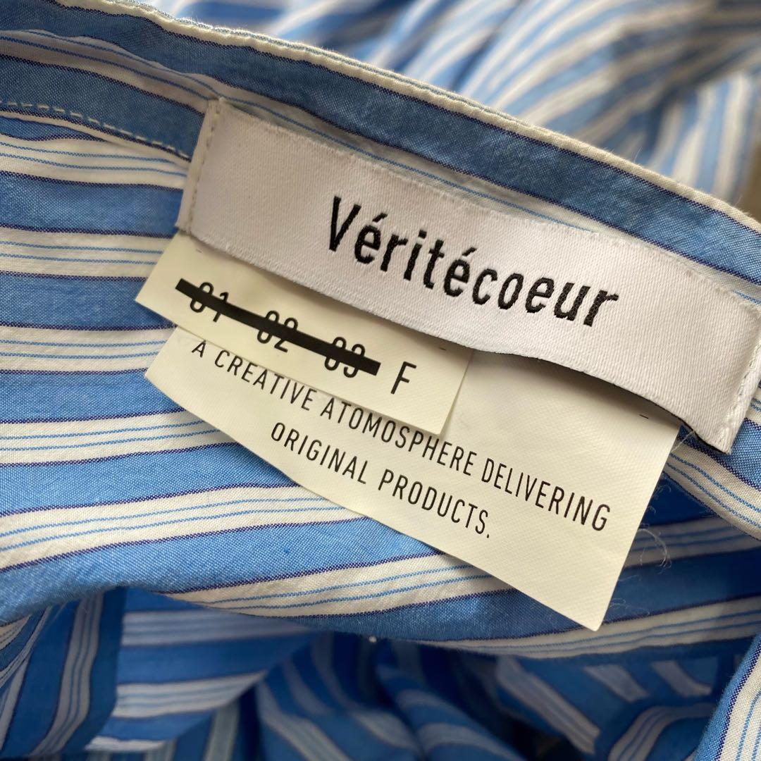 Veritecoeur ストライプ バンドカラー シャツブラウス チュニック