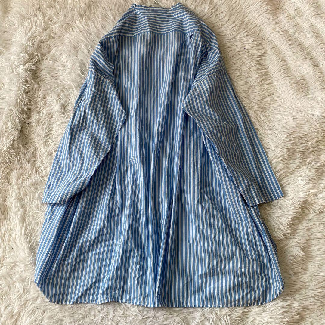 Veritecoeur ストライプ バンドカラー シャツブラウス チュニック