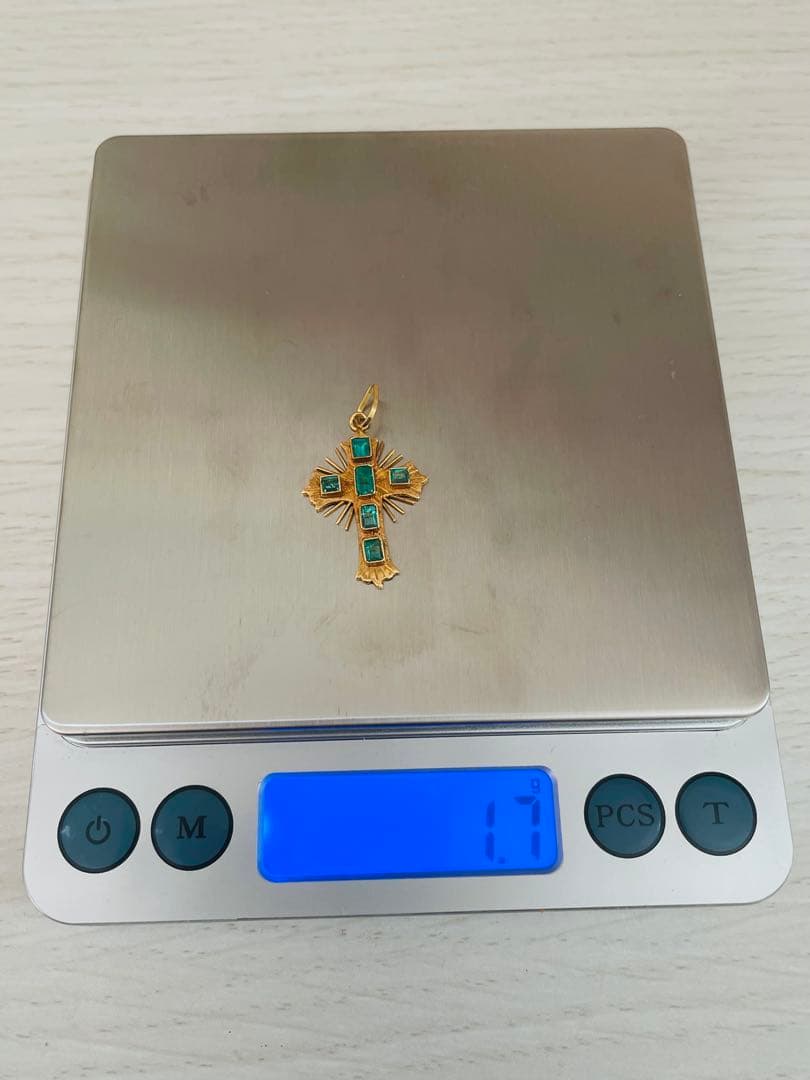 郷❤️K18 YG エメラルド クロス トップ