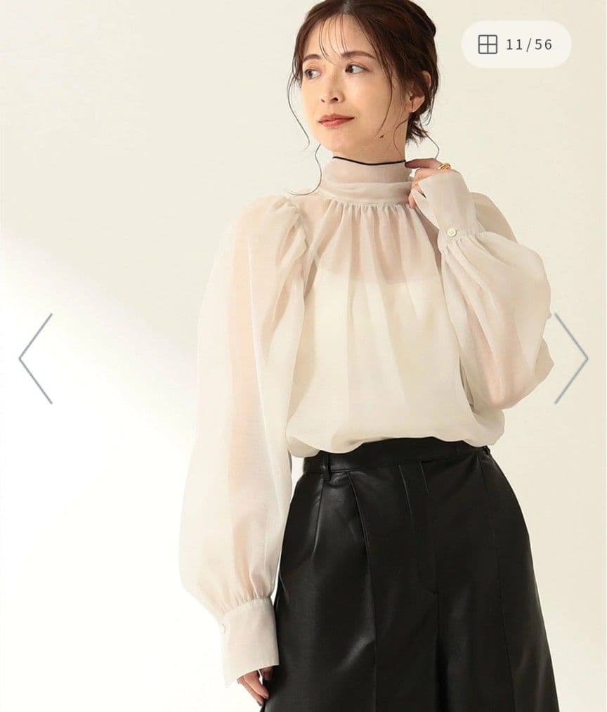 新品タグ付き BEAMS オーガンジーリボンブラウス シアー ボウタイ 配色