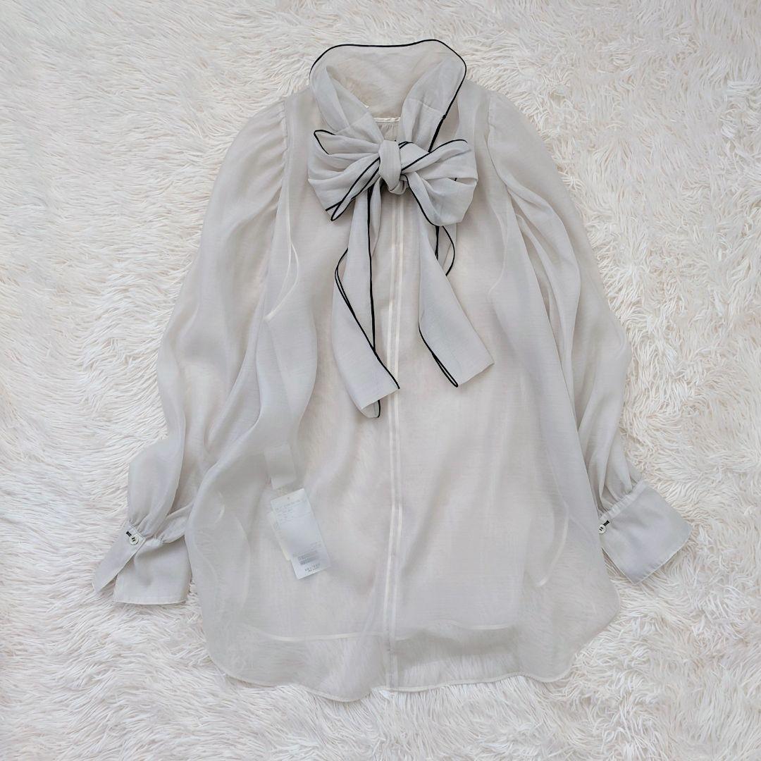 新品タグ付き BEAMS オーガンジーリボンブラウス シアー ボウタイ 配色