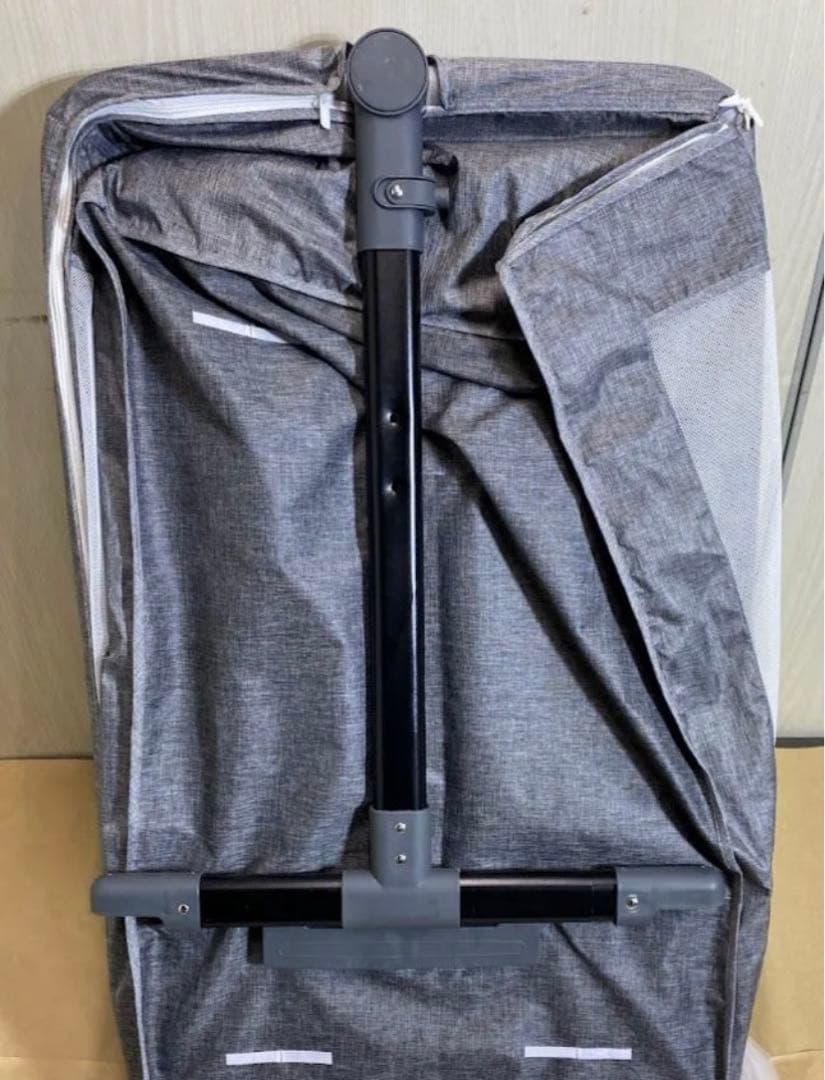 グレー 折りたたみ式ベビーベッド キャスター付き