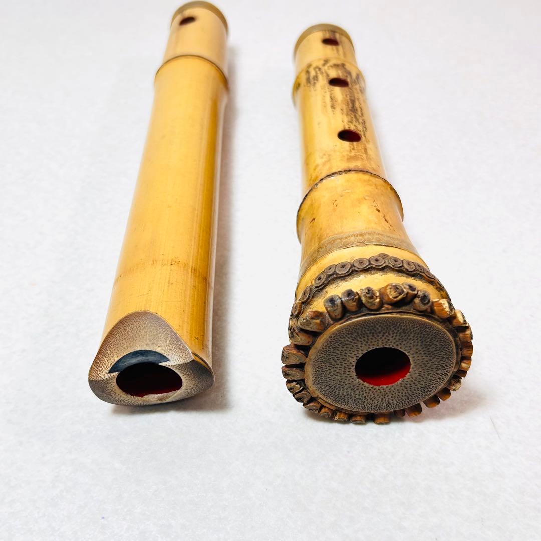 尺八　春山銘　一尺八寸　春山印　琴古流　中継　2継　管内部　地塗り　5孔