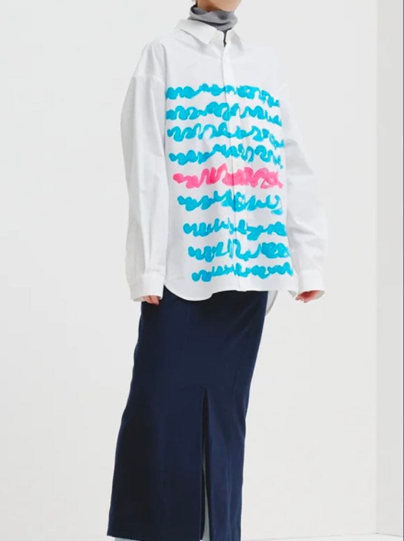 美品ヘラルボニーレギュラーカラーシャツ「blue brush-mm2025」