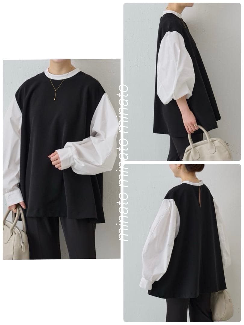 たま 新品タグ付きビアズリー レイヤード風ボリューム袖ブラウス F