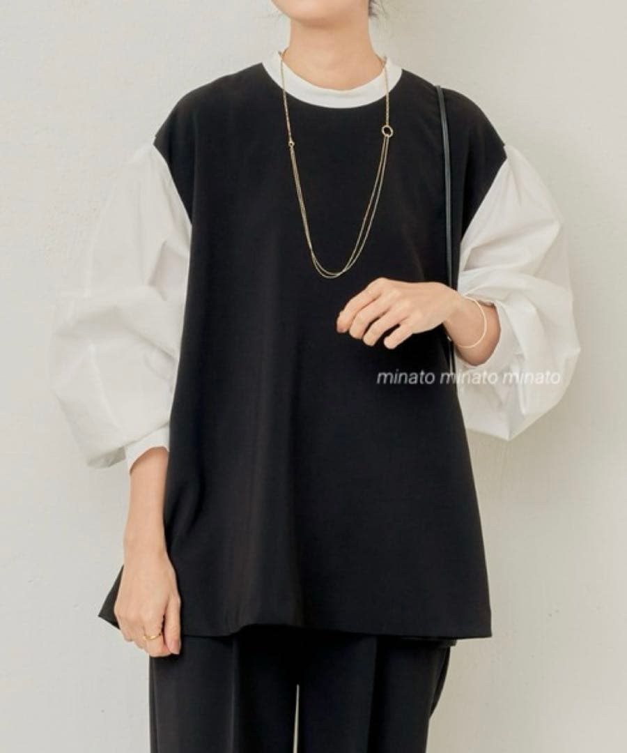 たま 新品タグ付きビアズリー レイヤード風ボリューム袖ブラウス F