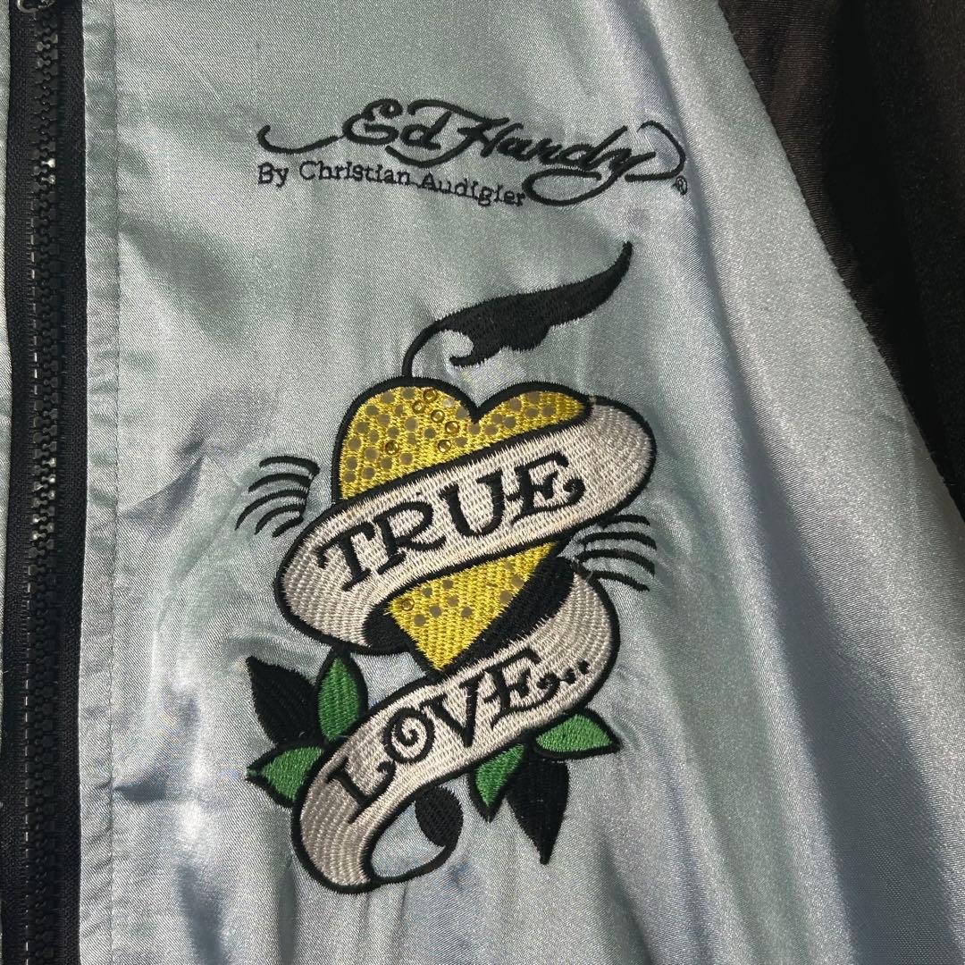 Ed Hardy スカジャン 両面刺繍 黒 水色