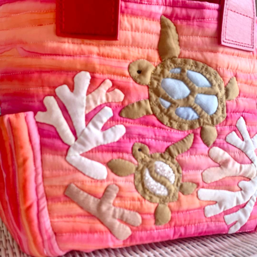 ハワイアンキルト　バッグ　うみがめの楽園　珊瑚　オーダー