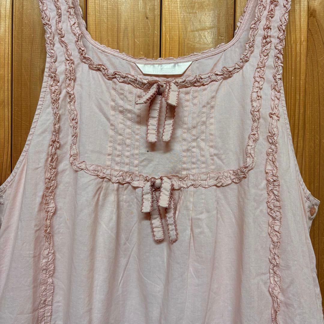 美品　PINKHOUSEピンクハウス ローンフリルチュニック　リボンつき