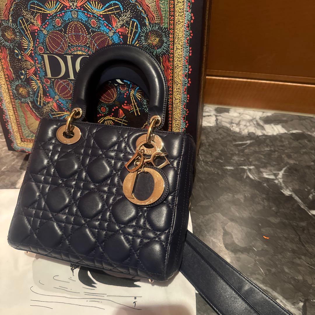 最終価格　Lady Dior スモール　ネイビー カナージュ ラムスキン