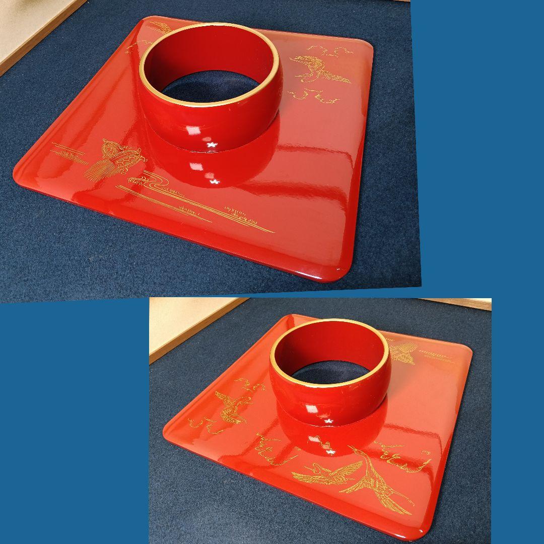 ニックAM94 公隆作 宝東山 九ッ組大盃 朱漆塗 木製 蒔絵 鶴亀 松竹